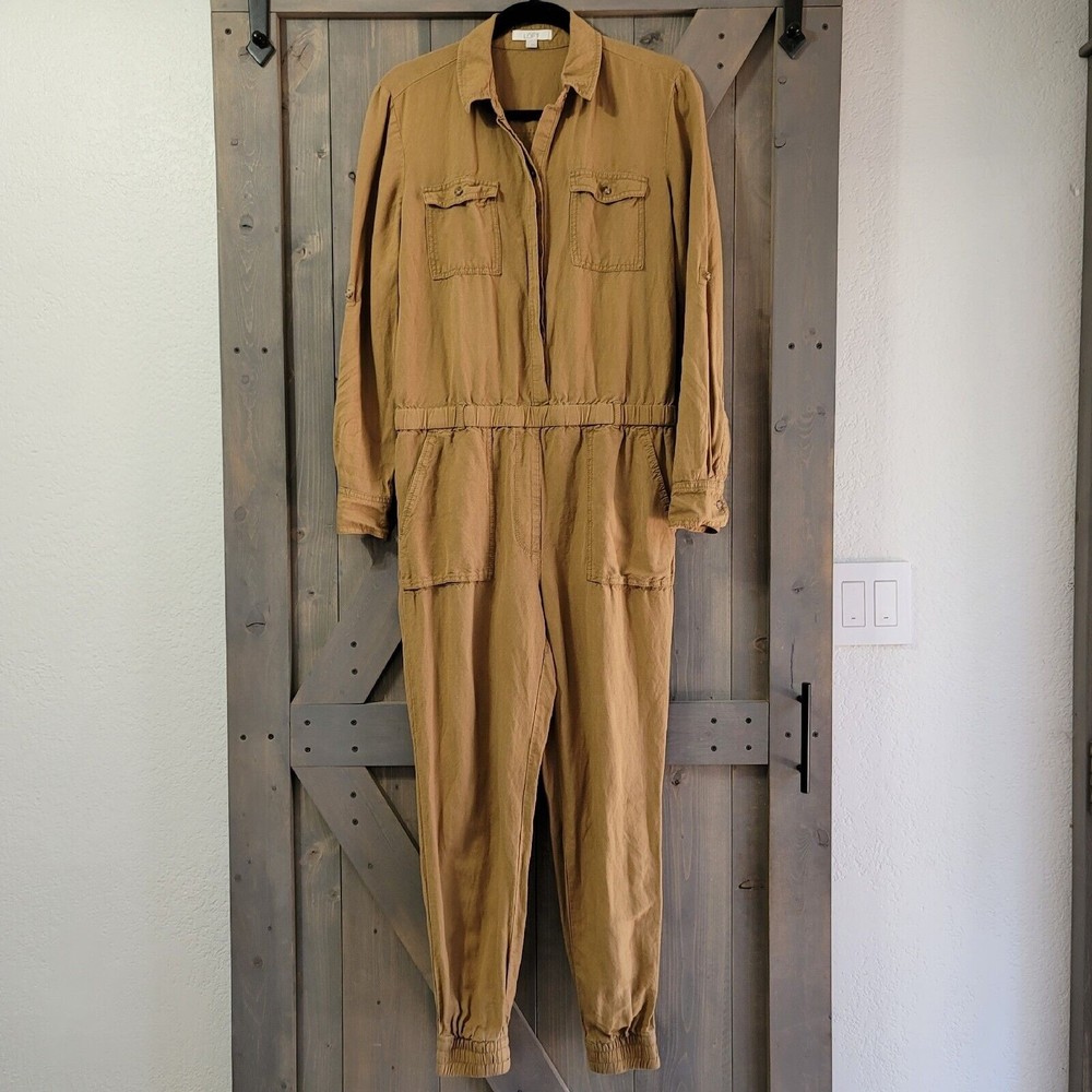 Ann Taylor LOFT Linen Jumpsuit Size S Cargo Military Style